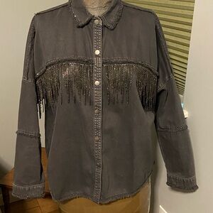 ZARA Black Rhinestone Fringe distressed black jeans  jacket